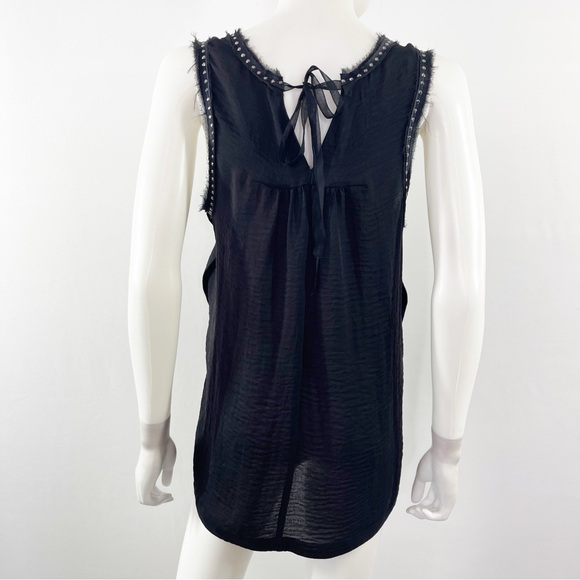 Rebecca Taylor Tank Top Black Studded Raw Edge Scoop Neck Back Tie Size 4 - Picture 6 of 9
